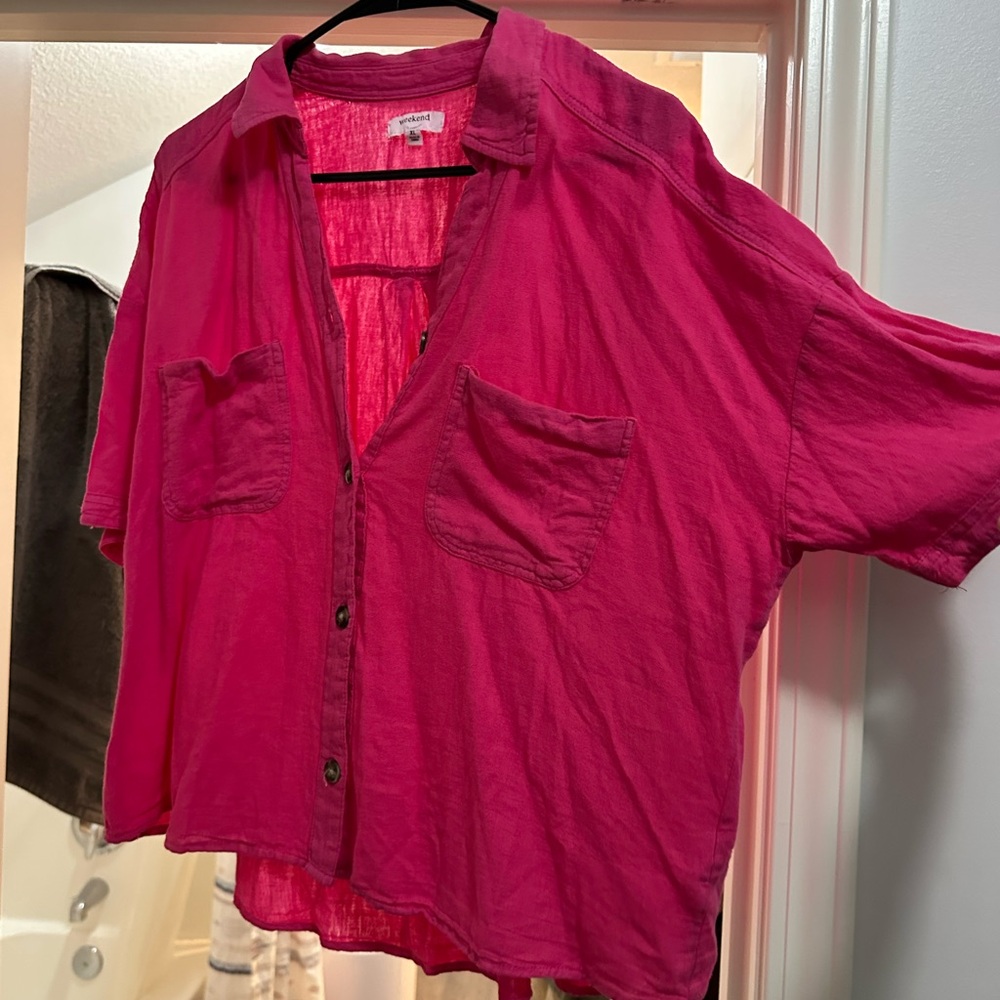 Pink Oversized Boxy Button Down Shirt